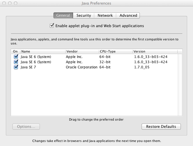 OS X Java Preference